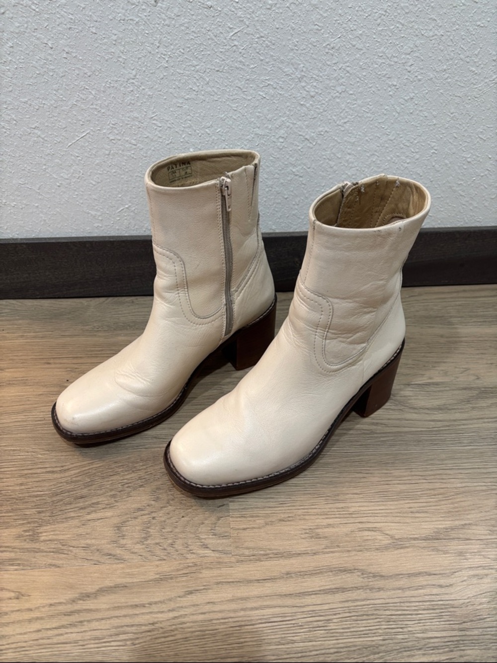 Portland Leather Off-White Zip Ankle Heeled Boots